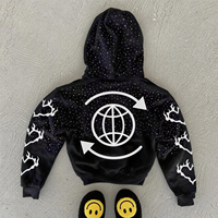 Yüksek kaliteli Streetwear bahar fermuarlı kapüşonlu kıyafet özelleştirilmiş ekran baskılı Hoodie tasarım kırpılmış Rhinestone fermuarlı kapüşonlu eşofman üstü Unisex