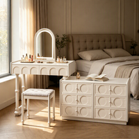 Coiffeuse moderne en MDF avec miroir lumineux sur pied, tiroirs et rangements, meuble de chambre et d'appartement