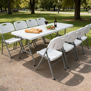 Tables en plastique en gros, rectangulaires, 6 <span class=keywords><strong>pieds</strong></span> et <span class=keywords><strong>chaises</strong></span> pour événements festifs, diamètres de 70 cm - Product Image 2