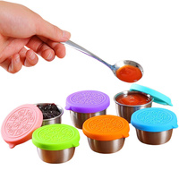 304 tasse à Sauce en acier inoxydable avec couvercle en silicone extérieur Portable vinaigrette à tomates plat de trempage tasse de stockage de condiments