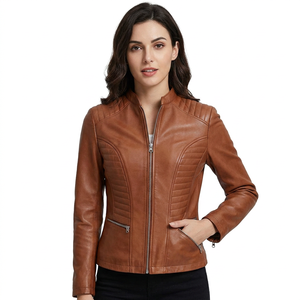<b>Leather</b> Biker <b>Jacket</b> Cotton Filling Zipper Closure Lapel-O-Neck Collar <b>Long</b> Sleeves Zip Pockets Multiple New Arrival <b>Jacket</b> - Product Image 2