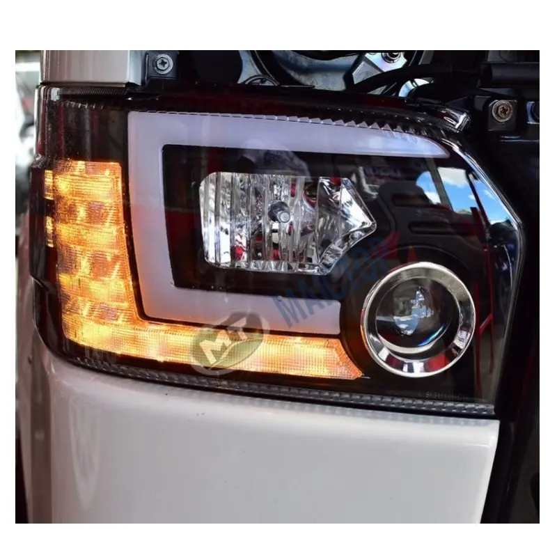 MAICTOP Suku Cadang Bodi Mobil Lampu Depan Modifikasi Depan DRL LED untuk Hiace 200 Bus 2014-2018 Lampu Kepala Retrofit