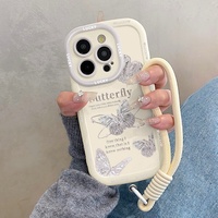 Étui de téléphone portable antichoc de style papillon avancé pour 15 Pro Max avec cordon en TPU