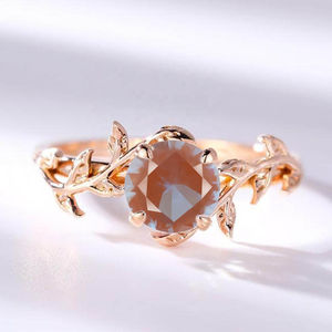 Anillo de Plata de Ley 925 con Diseño de Hoja y Flor, Chapado en Oro Rosa, Corte Redondo, Moderno, para Boda o Aniversario, Certificado por IGI - Product Image 1