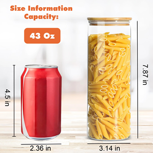 3 Pack Glass Spaghetti Container Glass Pasta <b>Jar</b> Cylinder Airtight Pasta Food Storage Container Glass <b>Jar</b> With Bamboo Lid - Product Image 4