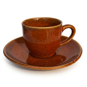 Tasse à café et soucoupe en porcelaine marron vintage, vaisselle en céramique émaillée réactive pour café et restaurant - Product Image 3