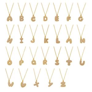 Collar con colgante de letras exageradas de circonita de 26 letras, chapado en oro PVD de 18K, de acero inoxidable 316L, con dijes de letras burbuja de lujo - Product Image 3