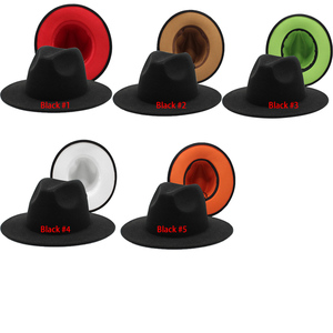 Chapeau <span class=keywords><strong>Fedora</strong></span> pour femmes, nouveau design, vente en gros, chapeau <span class=keywords><strong>Fedora</strong></span> en laine à large bord, chapeau <span class=keywords><strong>Fedora</strong></span> bicolore pour hommes et femmes - Product Image 4