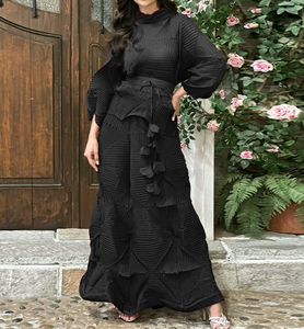 2025 nuovo Design Miyake plissettato due pezzi Plus Size <span class=keywords><strong>abiti</strong></span> primi tinta unita marrone t-shirt e gonne larghi <span class=keywords><strong>abiti</strong></span> lunghi da ufficio - Product Image 4