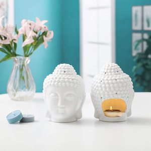 Bruciatore di olio essenziale testa di Buddha con cucchiaio di candela bianco, bruciatori di fusione di cera per aromaterapia diffusore di olio Tealight Candle Hol - Product Image 5