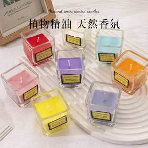 YUHUAN Scented Candles Square Glass Cup Floral Plant Fragrance Home Decor 80-110 Characters - Product Image 1