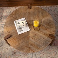 Table basse moderne en bois massif chêne/teck à chevrons avec rangement durable et finition vieillie pour salon et hôtel