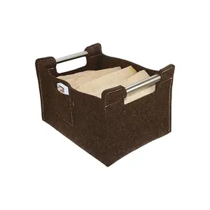 Cesta plegable personalizada para la ropa sucia, caja de libros de madera con mango de metal, color marrón