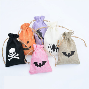 Sac en jute à cordon motif Halloween pour emballage de biscuits de mariage et de fêtes, et rangement de divers articles - Product Image 2