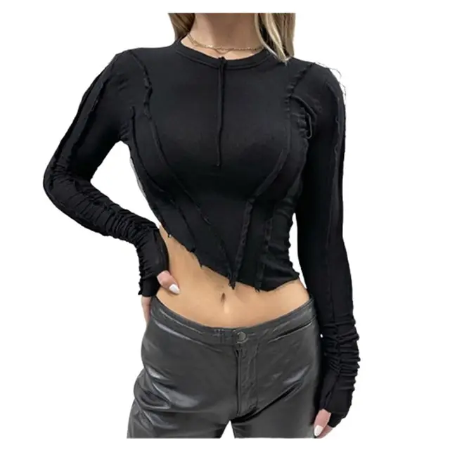 2023 Asymmetric Crop Tops Sexy Women Stretch Tops Sporty Basic T shirt Outdoor Women Long Sleeve Clothes Shirts For Women