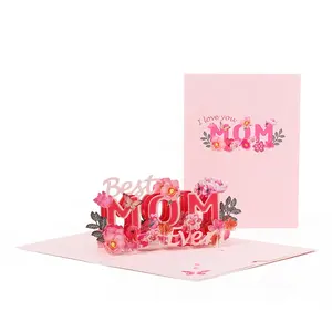 Papier de découpe laser artisanat luxe fête des mères 3d pop up cartes de voeux avec envolpe pour la fête des mères