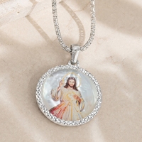 Collier pendentif religieux en nacre peint à la main avec image de sainte catholique, charme sacré personnalisé, Merci Divine
