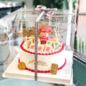 Yüksek kalite 3 In 1 düğün pastası kutusu tasarımlar temizle kek hediye kutusu hazır 4-12 inç plastik şeffaf ambalaj kek kutusu
