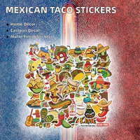 Taco de cuisine mexicaine mignon de dessin animé autocollants décoratifs PVC pour bouteille murale de voiture ordinateur portable Chic Cactus décoration de la maison mexicaine