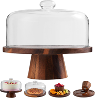 Plateau à gâteau en bois d'acacia rustique avec base magnétique de 12 pouces, plateau de service amovible et couvercle en verre
