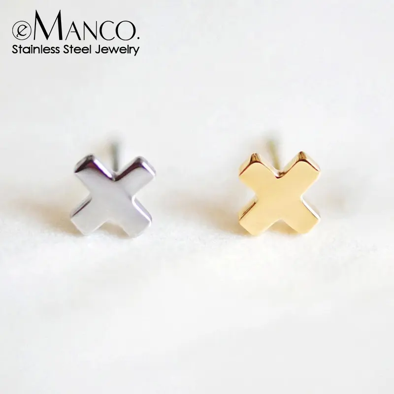 Fashion Desain Sederhana Geometris Stainless Steel Emas Plated Cross Huruf X Bentuk Stud Anting-Anting untuk Anak Perempuan