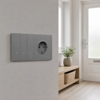 Interrupteur mural 3 gangs avec prise Schuko, panneau en verre mat blanc, interrupteur intelligent, combo prise standard UE