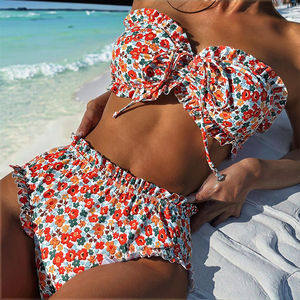 ツーピースフリル花柄ビキニひも水着女性用高級ビーチウェア水着セット - Product Image 4