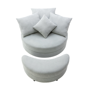 Swivel Home Light Grey Round Sofa With Storage <strong>Ottoman</strong> <strong>Barrel</strong> <strong>Chairs</strong> for Living Room Leisure Couch - Product Image 2