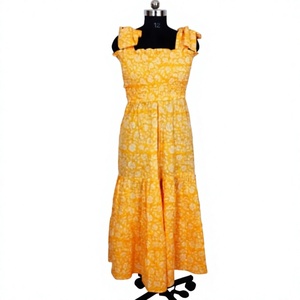 Robe de soirée longue sans manches et dos nu pour femme, tendance, écologique, lavable, 100% coton, mi-longue, coupe trapèze, à motifs floraux - Product Image 1