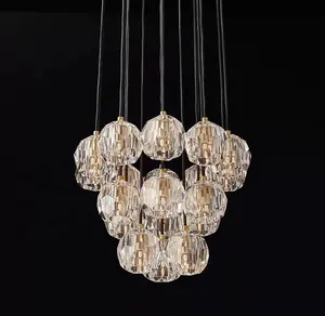 Modern Brass Crystal Pendant Lights Boule De Cristal Round Cluster Chandelier