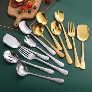 Cuillère de service en acier inoxydable martelé, grande cuillère ajourée pour salade et légumes, idéale pour les buffets d'hôtel et les vaisselles communes - Product Image 2