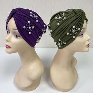 MH-1211 femmes musulman mode élastique Turban islamique Hijab Bonnet indien perles affaires sport pêche approprié élégant - Product Image 3