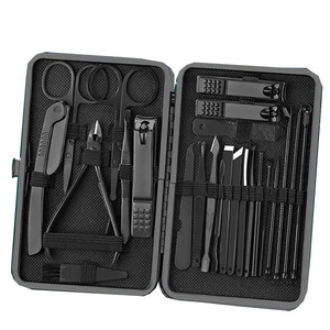 Éxito de Ventas: Set Práctico de Cortaúñas de Acero Inoxidable de 24 Piezas en Negro, Herramientas de Manicura para Cuidado Personal y Belleza - Product Image 1