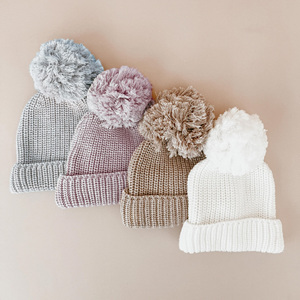 Bán Buôn Trẻ Sơ Sinh Bé Trẻ Em Mũ 100% Bông Kit Chunky Rắn Đan <span class=keywords><strong>Beanie</strong></span> Cho Mùa Đông - Product Image 2