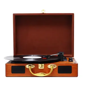 Draagbare Houten Grammofoon Fabriek Prijs Draagbare Handvat Koffer Multifunctionele Retro Muziek Vinyl Record Draaitafel Speler