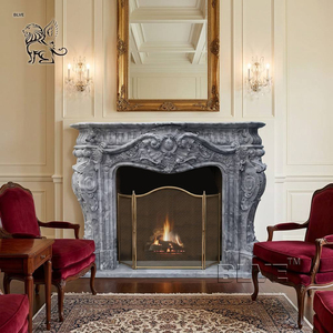 Chimenea <span class=keywords><strong>de</strong></span> Mármol Gris Natural <span class=keywords><strong>de</strong></span> Lujo Clásico, Revestimiento <span class=keywords><strong>de</strong></span> Chimenea <span class=keywords><strong>de</strong></span> Piedra Europea Tallada a Mano para Villa u Hotel, Tamaño Personalizado - Product Image 1