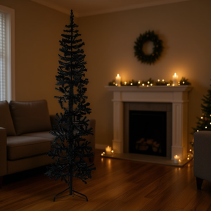 Sapin de Noël artificiel noir mince de 1,80 m avec support pour décoration intérieure de fêtes - Product Image 2