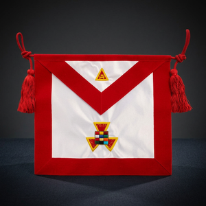 Delantal de Regalia Premium de Moda para Capítulo Real del Antiguo Sacerdote, Lona Roja y Cuentas Doradas - Product Image 1