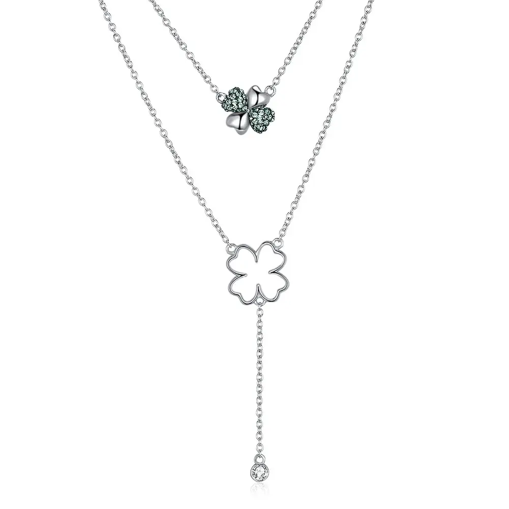 Crystal from Austrian Necklace S925 Sterling Silver Four Leaf Clover Pendant Necklace SKU