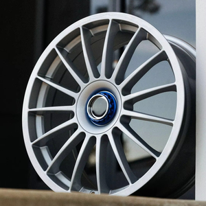 Jantes en alliage d'aluminium forgé satiné argenté à rayons multiples, avec enjoliveur central bleu, personnalisées, pour marché secondaire JDM Euro, neuves - Product Image 1
