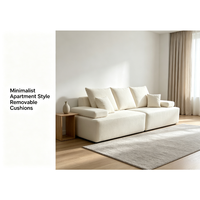 Modernes Modulares Blocksofa aus Off-White Stoff, L-förmiges Sektionalsofa für Wohnzimmer, Abnehmbare Kissen, Flaches Profil, Breit