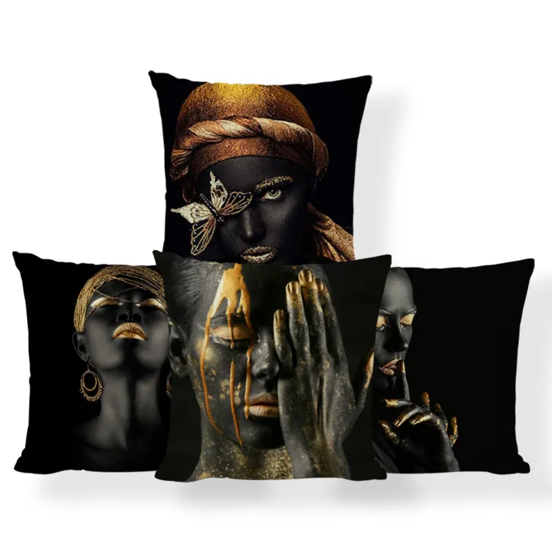 Lustige Kissen bezüge African Girl Anime 45x45 Drucker Velour Noire Decorator Rücken Schlaf kissen für Wohnzimmer