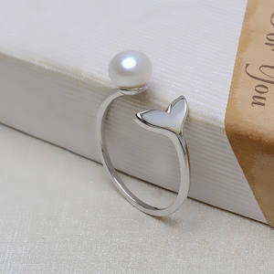 Anillo de Plata S925 con Diseño de Cola de Pez y Perla Abierta de 5-7mm para Mujer, con Accesorios de Larga Duración 3871, Joyería Femenina DIY - Product Image 5