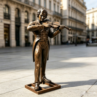 Statue de buste en bronze, ornement métallique d'intérieur et d'extérieur, sculpture de chanteur en bronze coulé grandeur nature avec violon et guitare