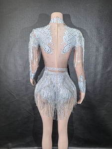 Costume de ballet jaune brillant à franges et fente haute pour chanteuse, robe de scène sexy pour spectacle de bar, costumes de performance - Product Image 6