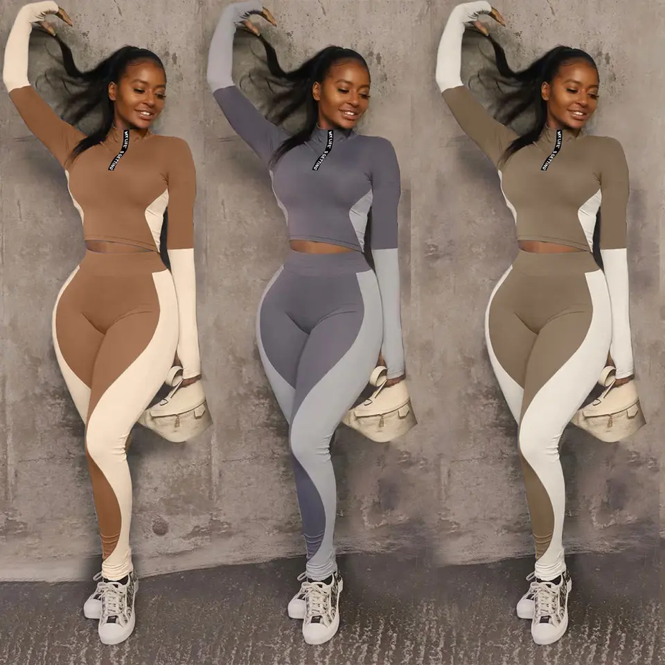 Custom Breathable Eco-Friendly Two Piece Fitness Gym Suit Yoga Long Sleeve Sportswear Top Leggings Set Women Athletic Plus Size