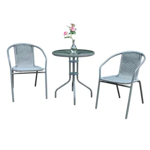 Wholesale Cheap Outdoor Patio Furniture Balcony Rattan Bistro Set 3 piece Tables and Stacking Chairs Set for Cafes Restaurant