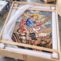 Mosaïque murale artisanale de l'archange Michel - Saint Michel tuant le dragon, en feuille d'or et carreaux de verre découpés, art mural pour villa, église, autel