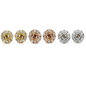 Boucles d'oreilles clous semi-montées en or blanc massif 18 carats plaqué or, avec diamants véritables de forme ronde, pour femmes, fabriquées en Chine - Product Image 4