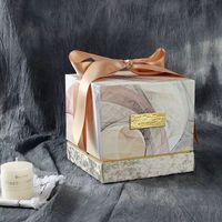 Boîte cadeau personnalisée avec logo noir, blanc, bleu, pour anniversaire, mariage, Saint-Valentin, double ouverture avec ruban